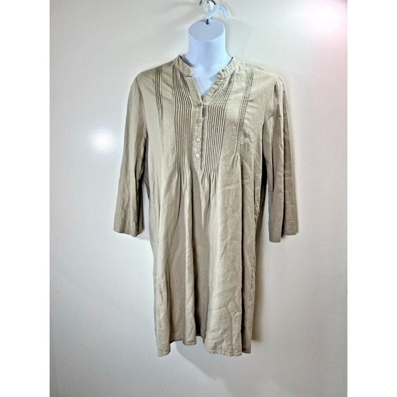 TAHARI Women’s Linen Blend Dress Size L Tan Classic Minimalist Lagenlook Beachy - Picture 1 of 8